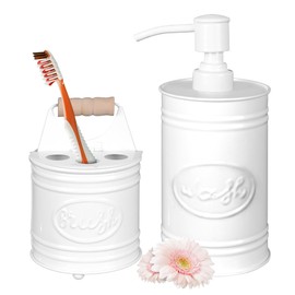 Autumn Alley Farmhouse White Bathroom Accessories Set - Farmhouse Bathroom Soap Dispenser and Toothbrush Holder Set - Modern Farmhouse Bathroom Accessories, Farmhouse Decor for Bathroom Countertop