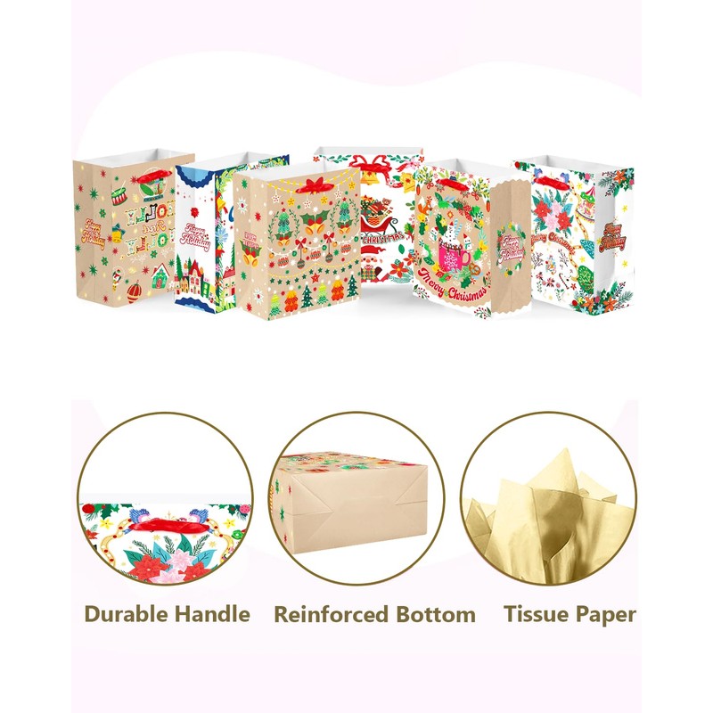 qiqee Christmas Gift Bags Set of 8 - White Bags