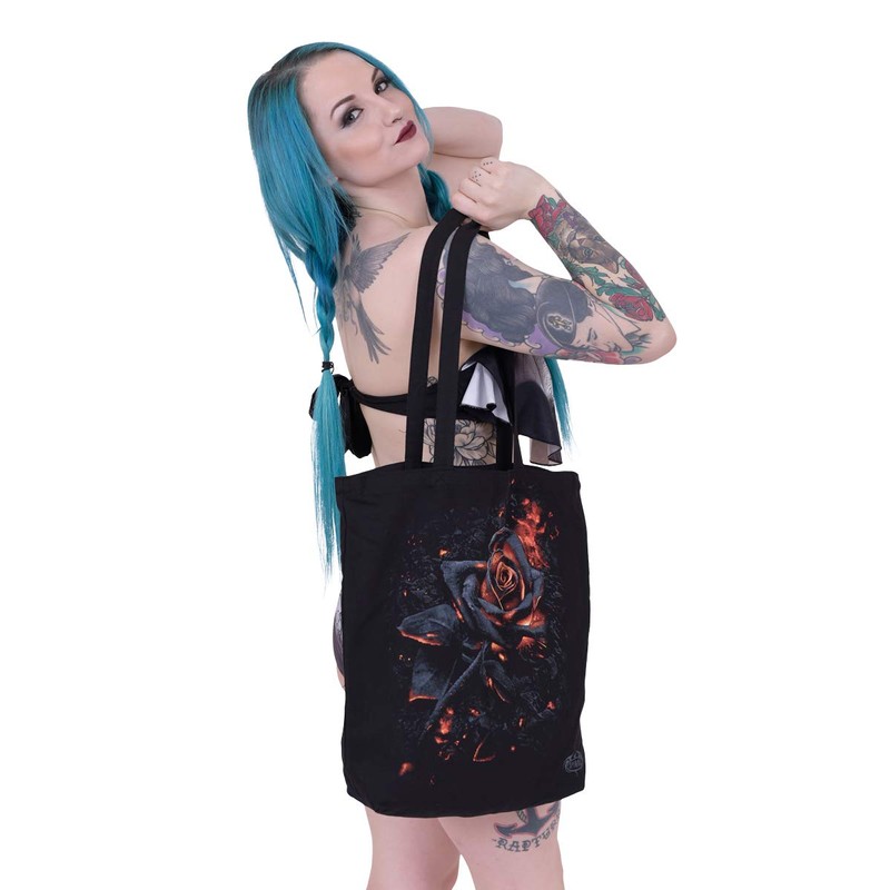 Spiral Burnt Rose Unisex Fabric Bag Black Undefined Everyday Goth,