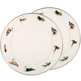 Golden Rabbit Enamelware - Set of 2-12.5" Chargers (Fishing Fly)