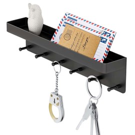 Key Rack Black with Shelf, Key Holder Key Rack with 6 Hooks, Wall Key Rack Hanger Key Board Key Hook Key Rack for Entrance Area, Hallway, Kitchen