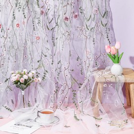 NBEADS 3 Yard Floral Embroidered Lace Fabric, 160 cm Polyester Mesh Embroidered Lace Trim Embroidery Tulle Fabric for Party Dress Skirt Clothing DIY Sewing Embellishments Crafts White