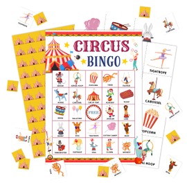 Zcsni Circus Bingo Game Cards, Carnival Party Bingo Cards, Bingo Game Set for 24 Players, Birthday Party Supplies Decorations for Adults Friends Family, Holiday Gathering Bingo Cards -23