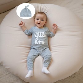 Newborn Baby Boy Onesie Clothes With Hat Little Brother Romper Jumpsuits One Piece Infant Fall Winter Outfit (Blue, 0-3 Months)