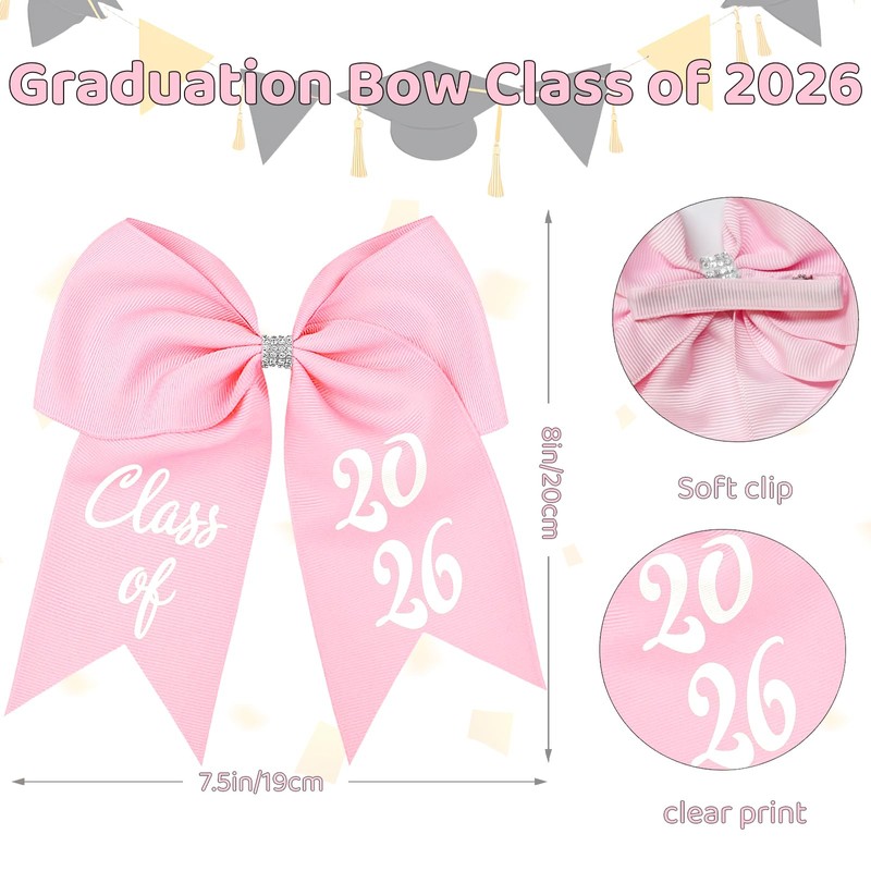 Graduation Bow Class of 2026 Pink Grad Cap Bow Hair