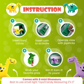 Bundaloo Claw Machine Arcade Game with Sound, Cool Fun Mini Candy Grabber Prize Dispenser Vending Toy for Kids, Boys & Girls (Dino Claw with Toys)