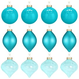 Zomiboo 12 Pcs Turquoise Green Glass Christmas Ball Ornaments Set 3.15" Hanging Shatterproof Glass Bulbs for Christmas Tree Baubles Bulk for Holiday Xmas Tree Decorations Gifts