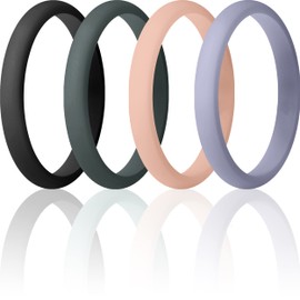 ThunderFit Stackable Silicone Wedding Rings for Women, Thin Rubber Engagement Bands 2.5mm Wide 1.8mm Thick - 1/2/3/4/5/7 Variety Multipack