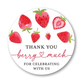 2" Round Strawberry Thank You Faovor Stickers - - Set of 40