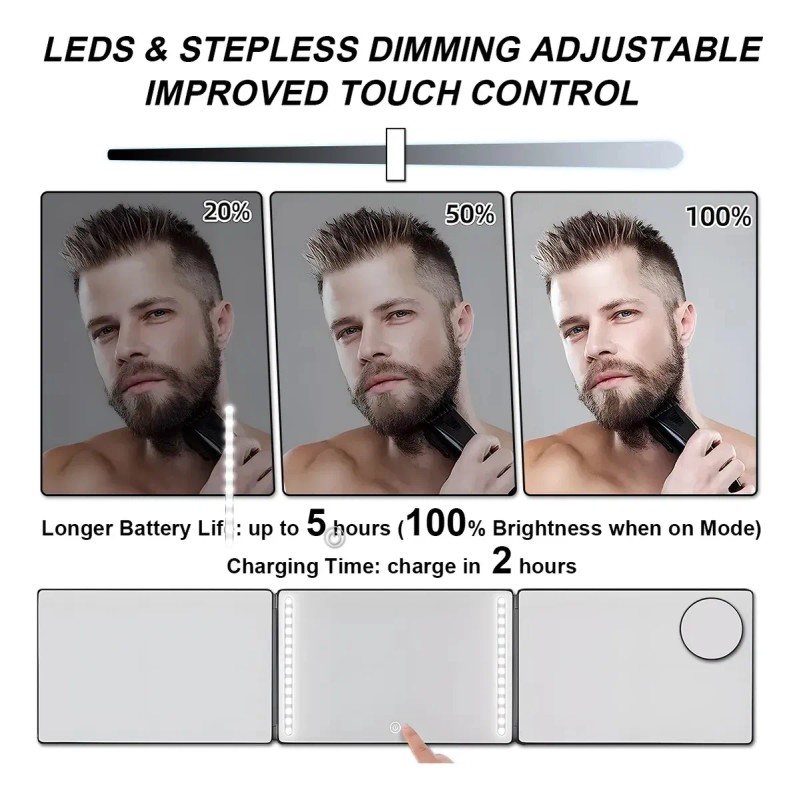 Espejo Tríptico 360 Grados Para Corte De Pelo Estilo Negro