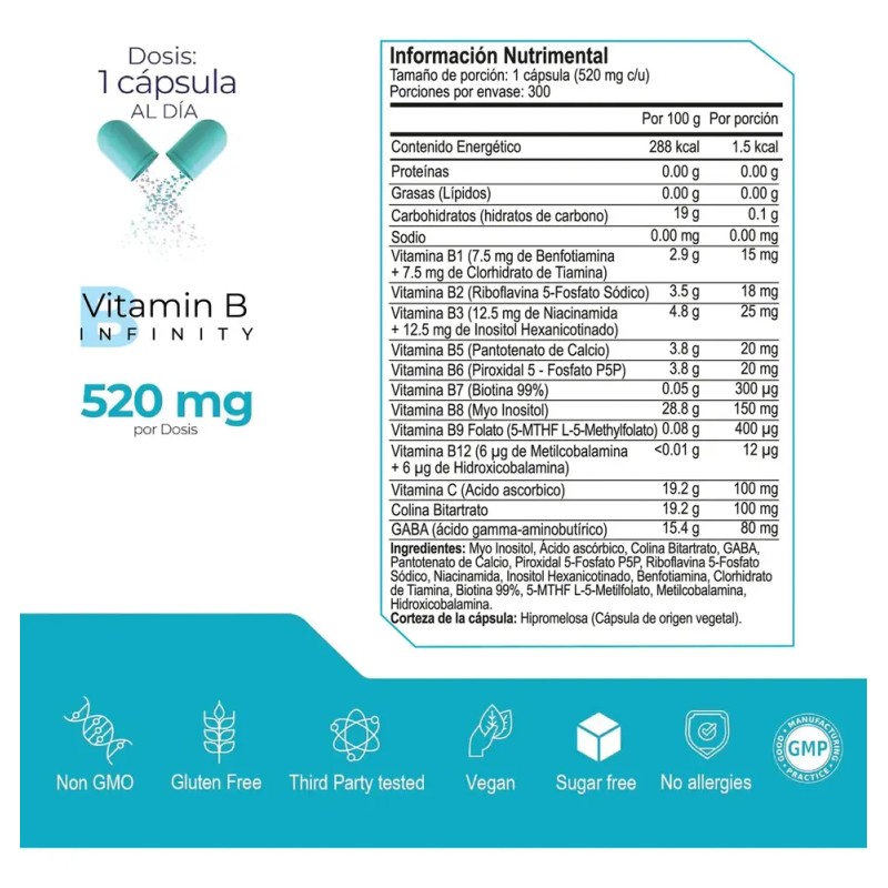 ETERNAL NUTRITION Infinity Complejo B Elevado (300 Cpsulas) 11 Formas