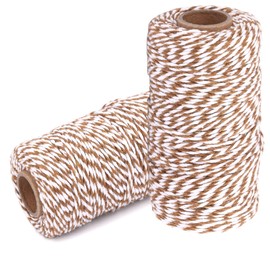 YZSFIRM Cotton Twine String Bakers Rope: 2 Roll Twines for Crafts Gift Wrapping - 656 Feet Brown White Twine for Kitchen Cooking