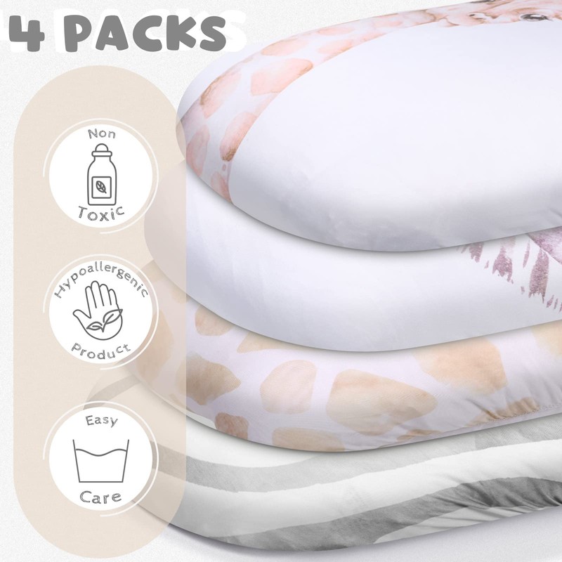 Rtteri 4 Pcs Baby Bassinet Sheets Soft Fitted for Baby