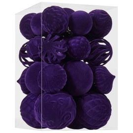 30pcs Velvet Christmas Ball Ornaments, Flocked Shatterproof Christmas Ornaments Hanging Xmas Tree Decorations Set for Home Party Holiday Decor (Multi-Size, Purple)