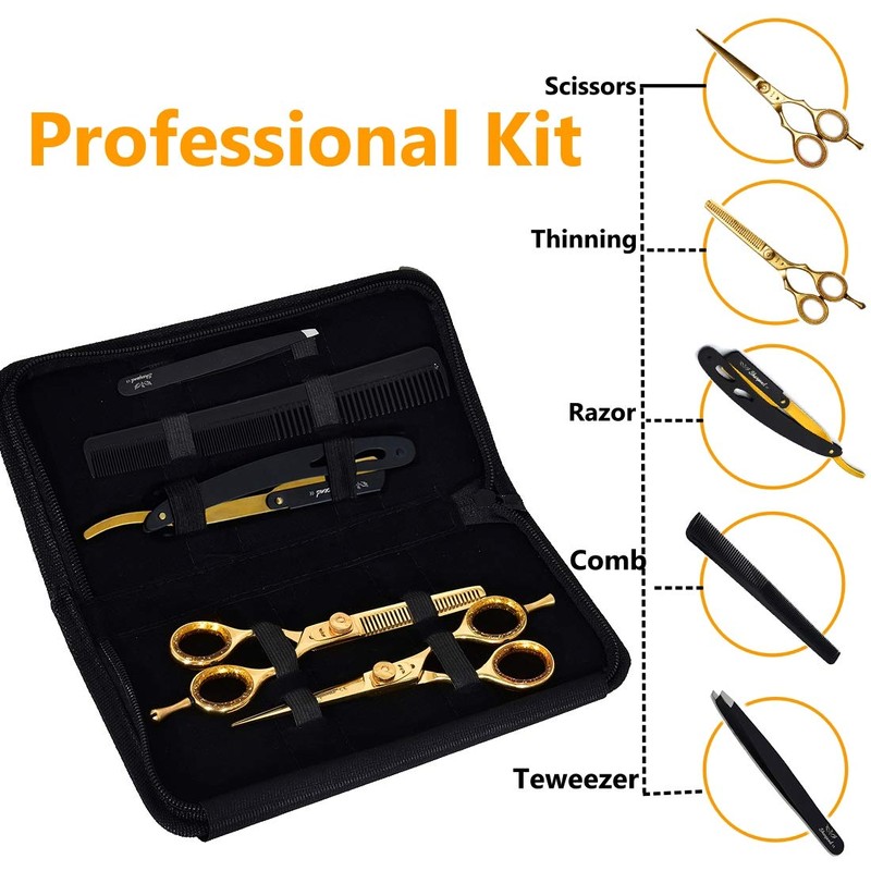 Professional 5.5 inch Hair Cutting Scissors Thinning Shears Set Sharpend