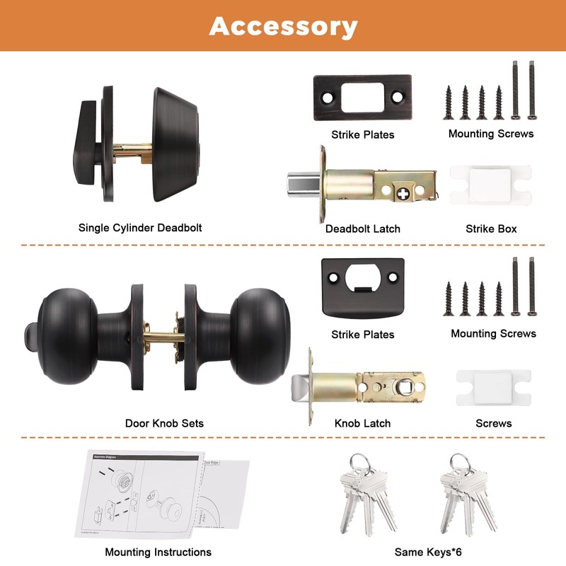 Probrico Front Door Entry Handles Lockset and Single Cylinder Deadbolt