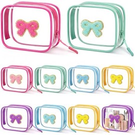 Cosmetic Bag Organizer Travel, Compact Lightweight Accessory for Travel and Daily Use - Sunnymove 10 Preppy Patch Clear