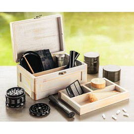 Wooden Stash Box with Rolling Tray Stash Box Combo to Organise your Herbs and Accessories - Rolling Kit with Removable divider - Large stash box and Jewelry box (Vintage White)