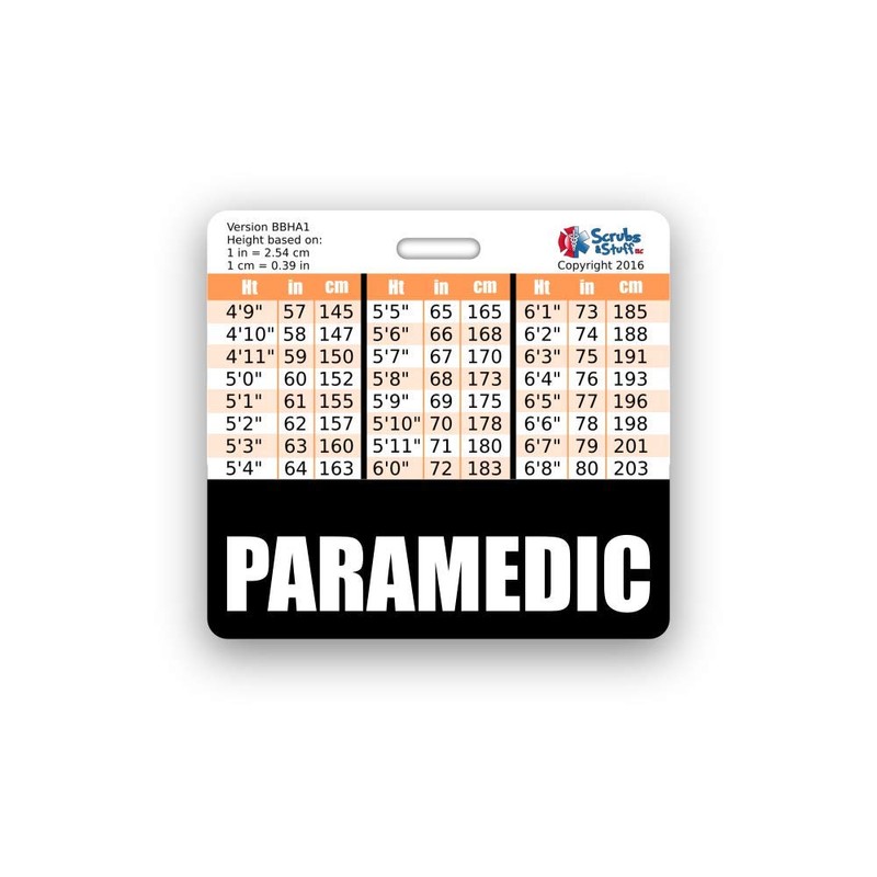 Paramedic Badge Buddy Horizontal w/Height & Weight Conversion Charts (Standard,