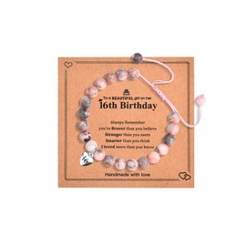 Birthday Gifts for 16 Year Old Girls, Girls Pink Zebra Bracelet Adjustable with Heart Number Charms for 16th Girls Gifts, Special Present for Age 16 for Daughter Granddaughter Sister (Gift Box Given)