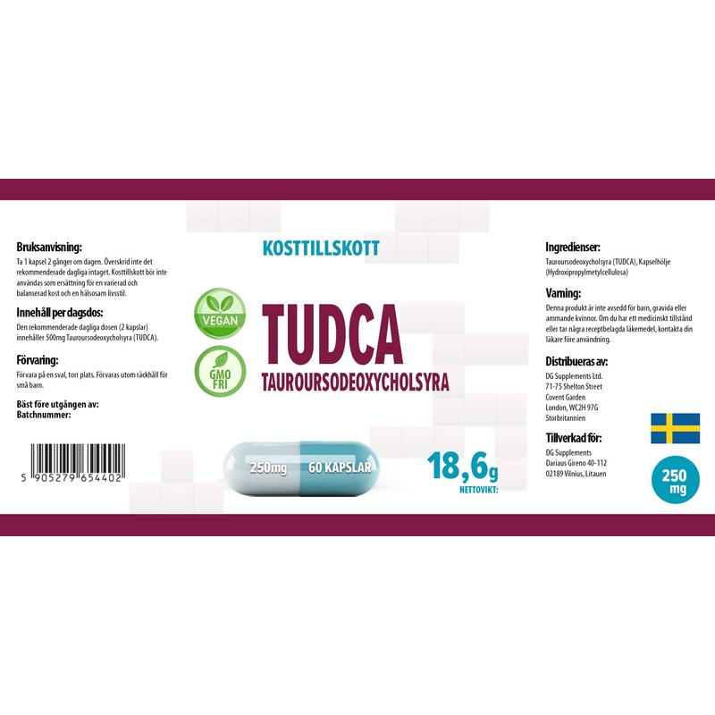 TUDCA (Tauroursodeoxycholic acid) 250 mg 60 Vegan Capsules, High Dosage,