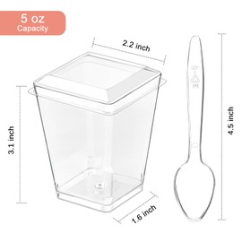 Zezzxu 50 Pack 5 oz Plastic Dessert Cups with Lids and Spoons, Banana Pudding Cups with Lids Mini Dessert Shooters for Party Individual Yogurt Parfait Jello Fruit Trifle