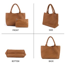 SLHFPX Handmade Woven Bag Handbag For Women Vegan Leather Tote Bag With Purses Travel Shoulder Bag Underarm Bag Beach Bag Brown, 240516-2025-04