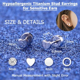 JeweBella 4 Pairs G23 Titanium Earrings for Women Girls Silver Flatback Earrings Set Hypoallergenic Zirconia Opal Butterfly Small Stud Earrings Piercing Sleeper Cartilage Earrings for Sensitive Ears