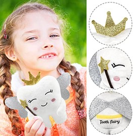 Thootyriaf Tooth Fairy Pillow with Shiny Wings Embroidered Tooth Fairy Doll with Pocket Crystal Velvet Tooth Fairy Souvenir Boy Girl Gift (White) (White)