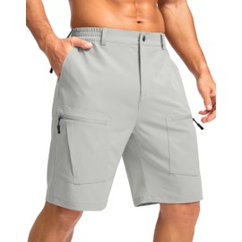 Pudolla Men's Hiking Cargo Shorts 9" Lightweight Stretch Travel Work Shorts for Men Outdoor Casual with 5 Pockets(Bright Grey Medium)