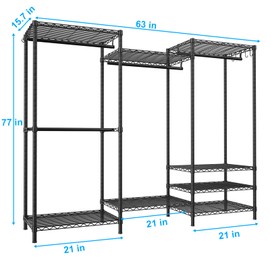 Ulif E13 Heavy Duty Clothes Rack（With 4 Hanger Rods & 8 Shelves） Freestanding Clothing Racks for Hanging Clothes，Adjustable Closet Organizer，Metal Garment Rack 63" W x16 D x77 H，Max Load 900LBS，Black
