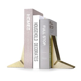 Sujetalibros decorativos geométricos de hierro fundido, tema triangular afilado, resistente, juego de 2 piezas doradas