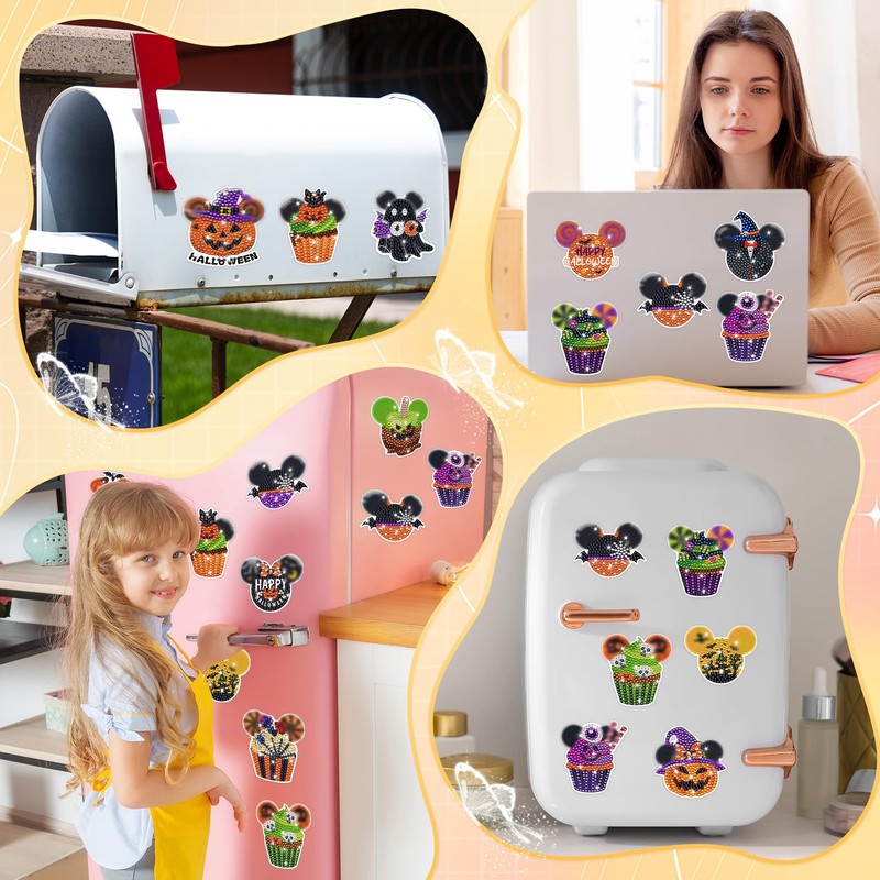 16 Pcs Halloween Mouse Diamond Painting Magnets