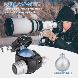 55mm Ball Head, CAVIX Low Profile Ball Head Heavy Duty 360 Degree Tripod Head, Aluminum Alloy Mount for Tripod with Two 1/4'' Quick Release Plates, Max Load 88.18lbs/40kg