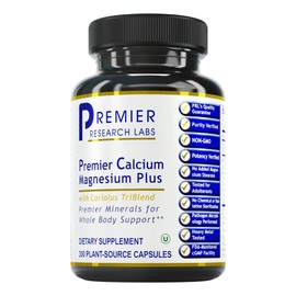 Premier Research Labs Calcium Magnesium Plus, Premier - for Bone, Joint & Teeth Health - Optimal Alkaline pH - with Sustainably Harvested Calcium Calcium - Mushroom Blend - 300 Plant-Sourced Capsulea