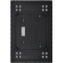 Arts & Crafts Mission Style Oil Rubbed Bronze 2 Gang Switch Plate - 1 Toggle Light Switch Opening 1 Blank
