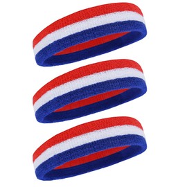 BEACE Sweatbands Sports Headband for Men & Women - Moisture Wicking Athletic Cotton Terry Cloth Sweatband for Tennis, Basketball, Running, Gym, Working Out Red White Blue
