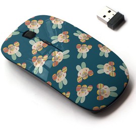 2.4G Wireless Mouse with Cute Pattern Design for All Laptops and Desktops with Nano Receiver - Easter Bunny Flat
