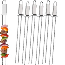 SNOKAY 13-Inch Kabob Skewers with Push Bar, 6 Pack Stainless Steel Grilling Skewers with Comfortable Handle, Reusable BBQ Accessories for Camping and Family