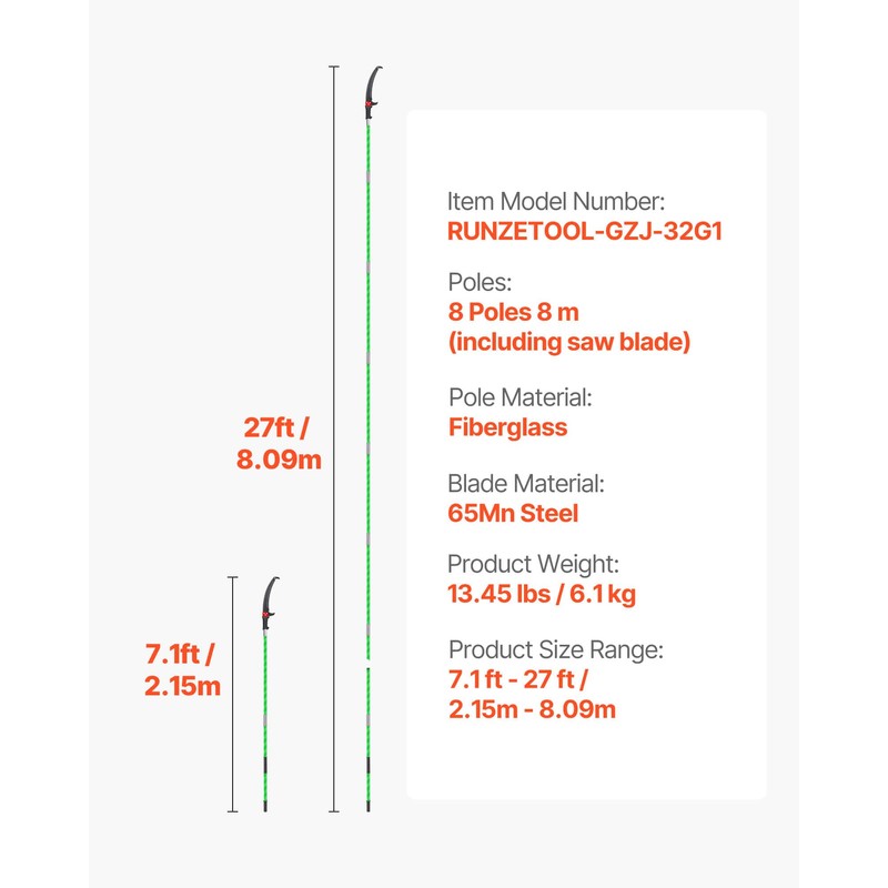 VEVOR Manual Pole Saw, 3.87-27 ft Extendable Pole Tree Pruner,