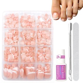 Nude False Toenails - 240pcs Short Square French Fake Toe Nails Set - Glossy Toe Nails False With Glue - Full Cover Stick On Toenails For Women Girls Nail Art DIY Gift Manicure Decorations