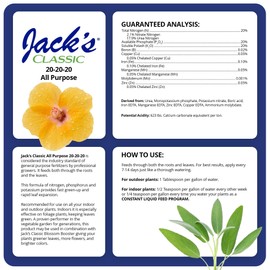 Jack's Classic 20-20-20 All Purpose Water-Soluble Fertilizer with Micronutrients to Provide General Growth on All Plants, 1.5lbs
