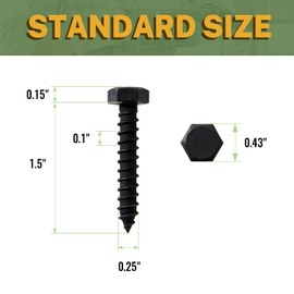 LIONMAX Lag Screws Bolts 1/4" x 1-1/2 Inch, 50-PCS, Stainless Steel Black Lag Bolt, Hex Head Wood Screws