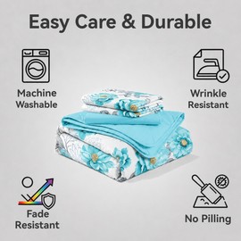 Queen Size Bedspread Set 9 Pieces, Sapphire Flower
