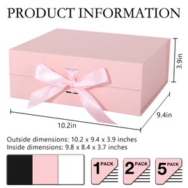 LFBOX Pink Gift Box with Ribbon Magnetic Lids 10.2x9x3.74 in, Bridesmaid Groomsman Proposal Boxes, Wedding Graduation Storage Box 2 Pack