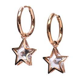 LuckyLy Aretes de Mujer con Zirconia Cúbica, Arracadas de Acero Inoxidable Mujer con Baño de Oro Rosa 18k y Estrellas Colgantes – Regalos para Mujer Cumpleaños, Regalos Mujer Navidad, Modelo Cira