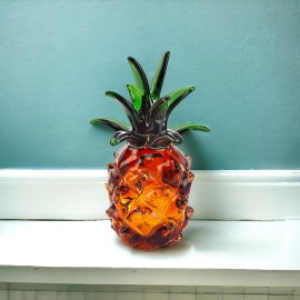 Homeroots 9" Orange Murano Glass Pineapple Statue Tabletop Sculpture