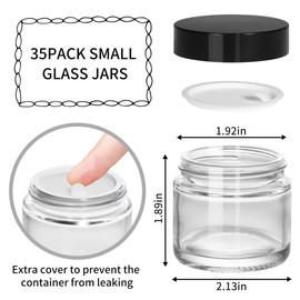 KEYWING 2oz Small Glass Jars with Black Lids, 35 Pack Clear Round Glass Cosmetic Jars with Inner Liners for Lotions, Powders and Ointments