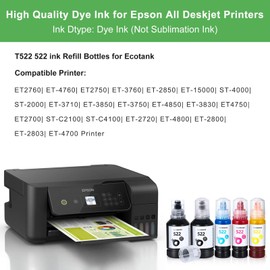 OFFICENTER T522 522 Ink Refill Bottles for Ecotank ET-2760 ET-4760 ET-2750 ET-2720 ET-3760 ET-2850 ET-15000 ET-2800 ET-4700 ST-4000 ST-2000 ET-3710 ET4810 ET-3850 ET-3750 ET-2803 Printer (2BK C M Y)