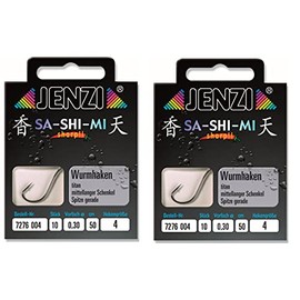Set # 2 Packs (20 Pieces) Worm Hooks by Jenzi Ready Tied Hook Sizes 2 4 5 6 8 10 12 14 50cm + Free Petri Heil! Sticker (Hook Size 4)